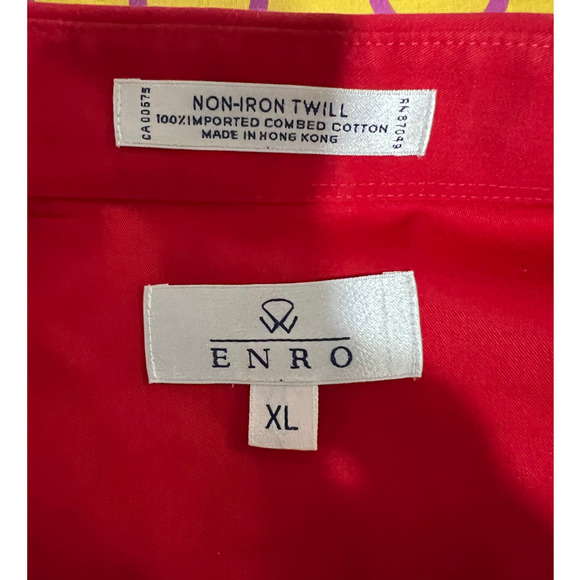 Enro Red Long Sleeve Non-Iron Twill Button Down Shirt Size XL - Picture 3 of 5